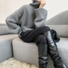 明星王菲同款羊毛衫女100%加厚慵懒风宽松羊绒针织打底高领毛衣，女装针织衫/毛衣，千御纺羊绒