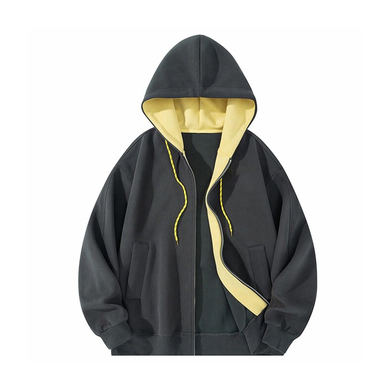 抖音得物二开美式高街重磅结构双层撞色连帽卫衣开衫外套W116，女装短外套，电商A486-1