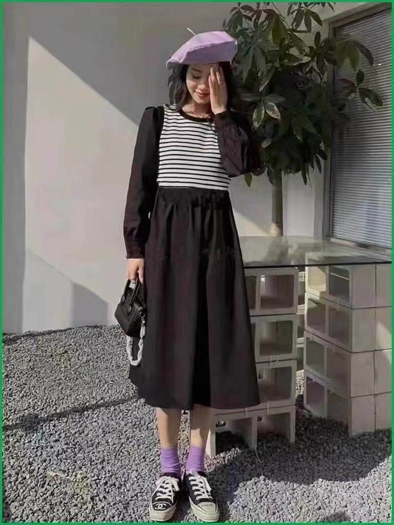 针织拼接连衣裙，女装连衣裙，时代公主