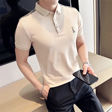 2024新款丝光珠地面料修身翻领短袖POLO衫男PL9303-p55，男装Polo衫，电商D303
