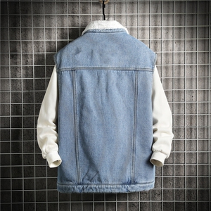 MJ214J-65-控98 M-5XL 牛仔马甲大码加绒羊羔绒网格工装ins无袖图片