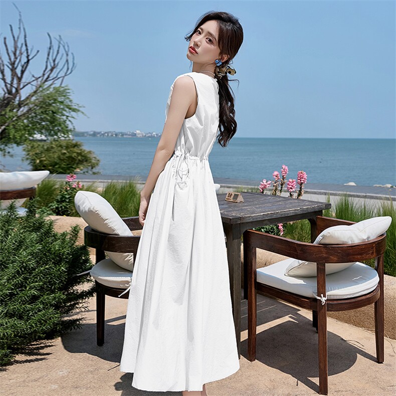 浅蓝色无袖连衣裙女2025夏季新款法式独特漂亮海边度假风背心长裙,女装连衣裙,跑量工厂店