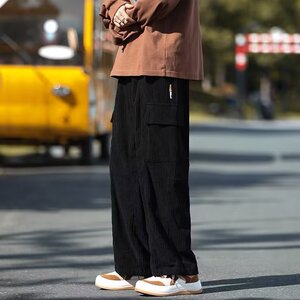 春秋灯芯绒裤子男韩版宽松直筒运动裤大口袋休闲阔脚长裤KA727