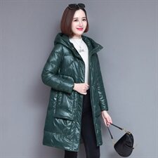 时尚新款连帽中长款修身棉服显瘦保暖女士外套，女装棉衣/棉服，玛其路
