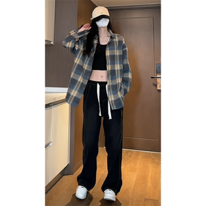 春季款日系格子衬衫男长袖潮牌宽松高级感青少年痞帅休闲外套上衣图片