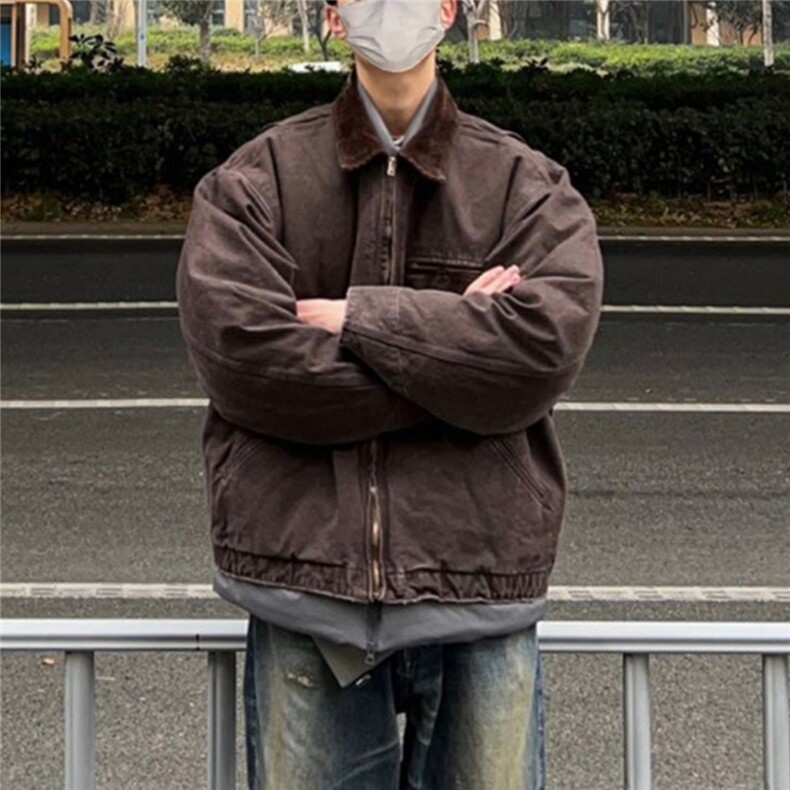 美式复古底特律工装夹克男春秋季潮牌水洗做旧翻领宽松棒球服外套,男装夹克,星座1210-1