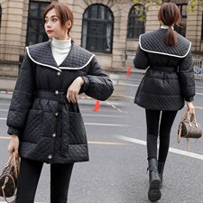 2021新款羽绒服女轻薄中长款菱形格翻领韩版宽松时尚白鸭绒外套，女装羽绒服，曼娅璐