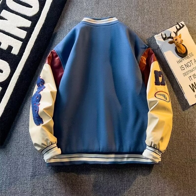 春秋季美式棒球服外套男潮牌复古重磅刺绣pu皮拼接夹克上衣,男装夹克,星座410-6（原星座1304-1）