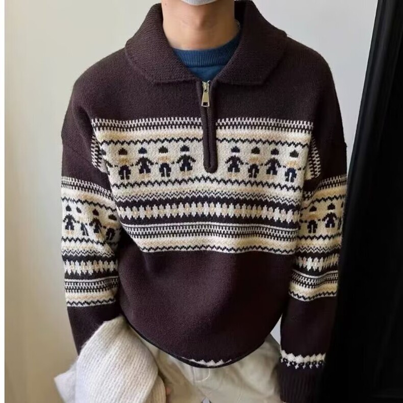半高领拉链古着毛衣男防风套头休闲撞色韩版百搭保暖针织衫外套潮,男装针织衫/毛衣,星座218-8