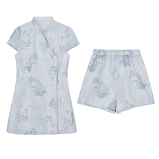 新中式国风改良旗袍连衣裙两件套2025夏季爆款洋气减龄短裤套装女，女装套装/套裙，众宇琦