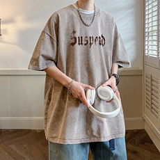 抖音供货、210克现货水洗棉印花宽松版短袖T恤D223A-ST2315-P35，男装T恤，电商019-1
