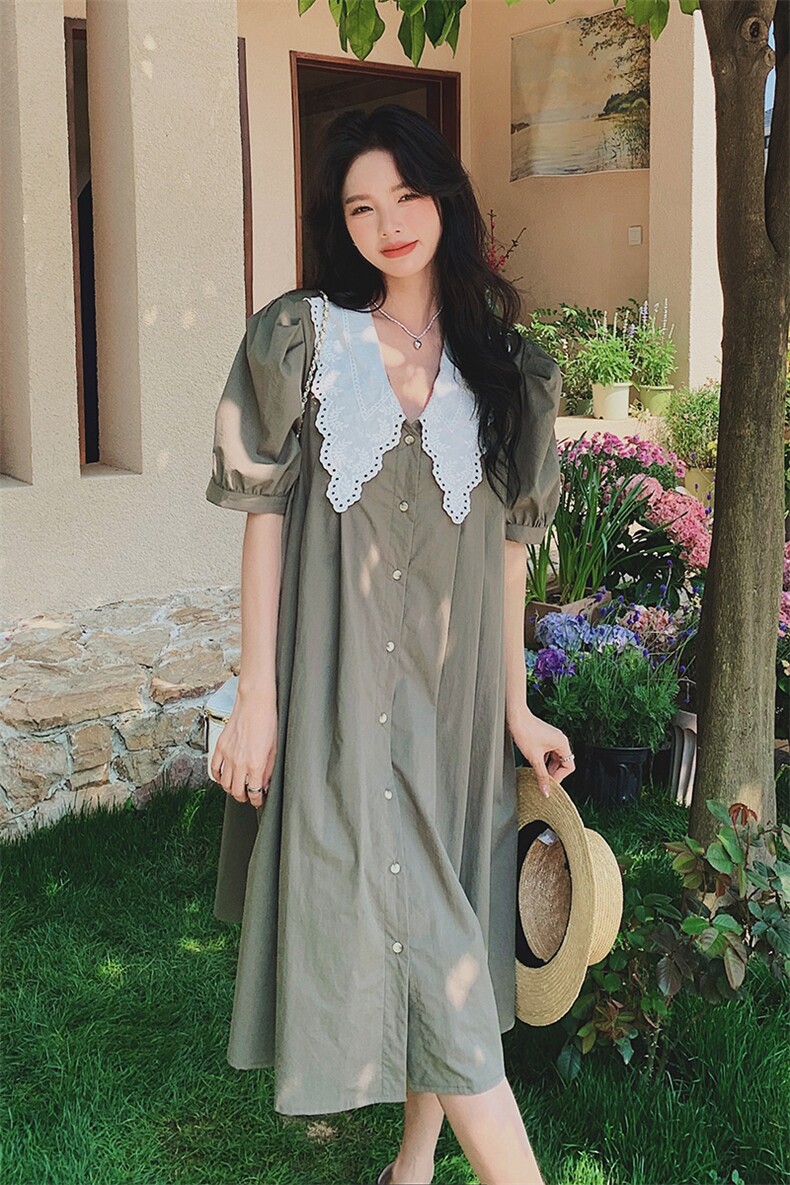 23夏新款花边撞色娃娃领连衣裙2322-P115-K168,女装连衣裙,浙宝189