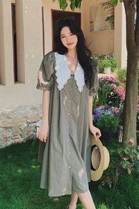 23夏新款花边撞色娃娃领连衣裙2322-P115-K168图片