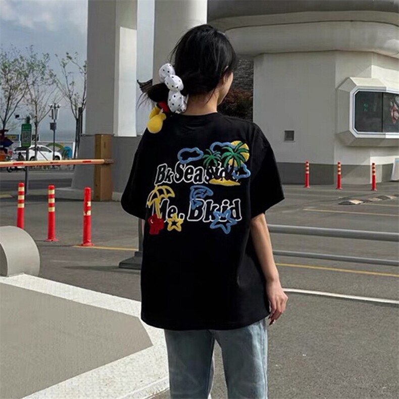 万针全刺绣工艺抖音得物高品质260克重磅纯棉双纱美式高街短袖T恤,男装T恤,电商A486