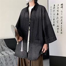新中式风短袖衬衫男2024夏季新款宽松中山装衬衣外套CY786-P64，男装衬衫，星座412-2