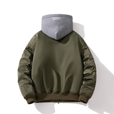 现货2色秋冬带帽可拆卸针织立领飞行服外套棉服夹克，男装棉衣，电商A105