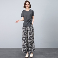 时尚套装大码休闲遮肉减龄高级感印花阔腿裤两件套，女装大码女装，妃曼