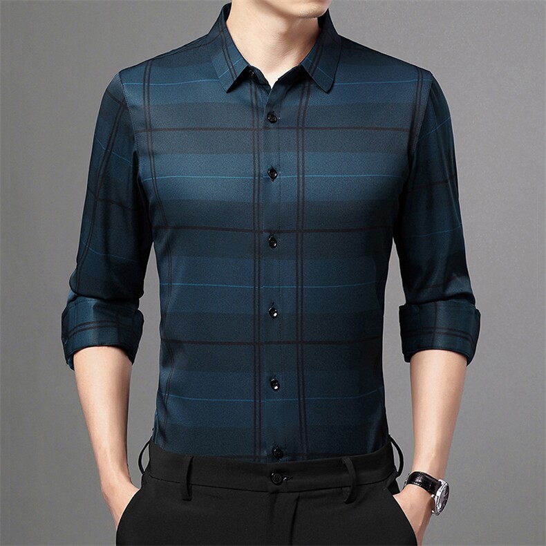 长袖衬衫男春秋季2023新款商务休闲潮流纯色百搭中年男士衬衣，男装衬衫，电商B212（原钱塘6029）