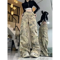 高街迷彩工装裤女潮ins洋气时尚夏季胖mm高腰宽松阔腿裤AK970-P52，男装工装外套，星座1008