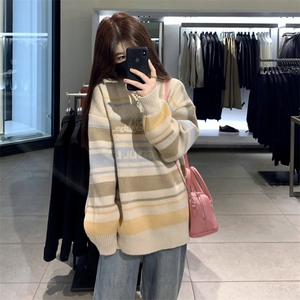不一样港风复古情侣装条纹宽松卫衣秋冬季慵懒美式针织衫毛衣图片