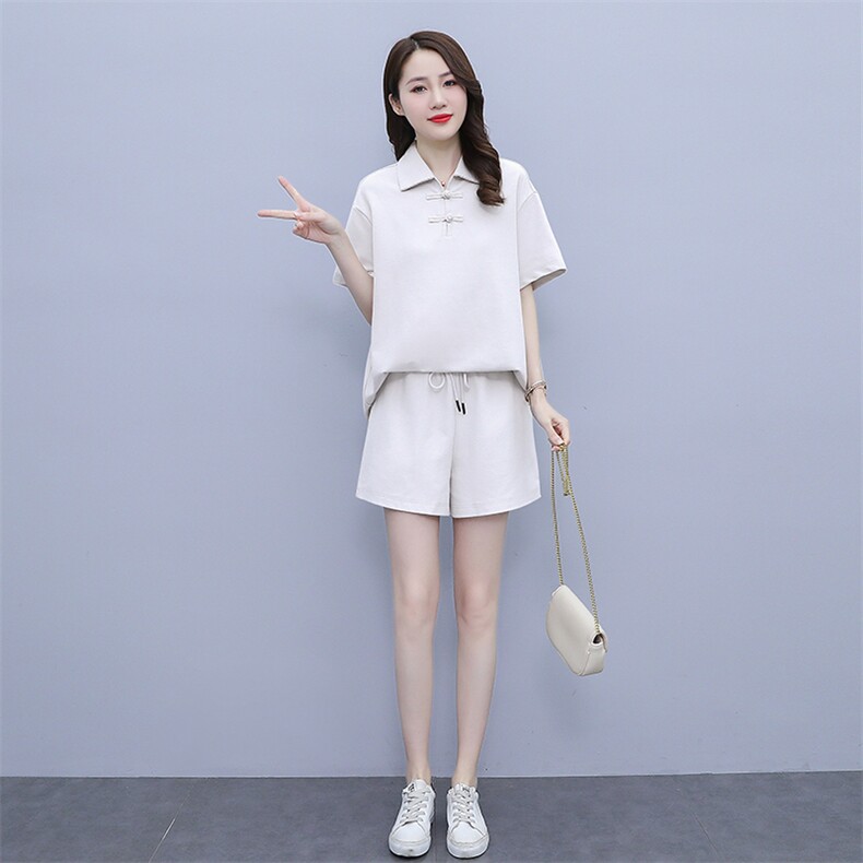 套装女夏新款T恤短裤新中式盘扣休闲运动两件套,女装套装/套裙,雅佳俏