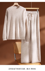 2025年秋季休闲风两件套亮片落肩元领时尚百搭通勤简约休闲套装，女装套装/套裙，玛莎羊绒