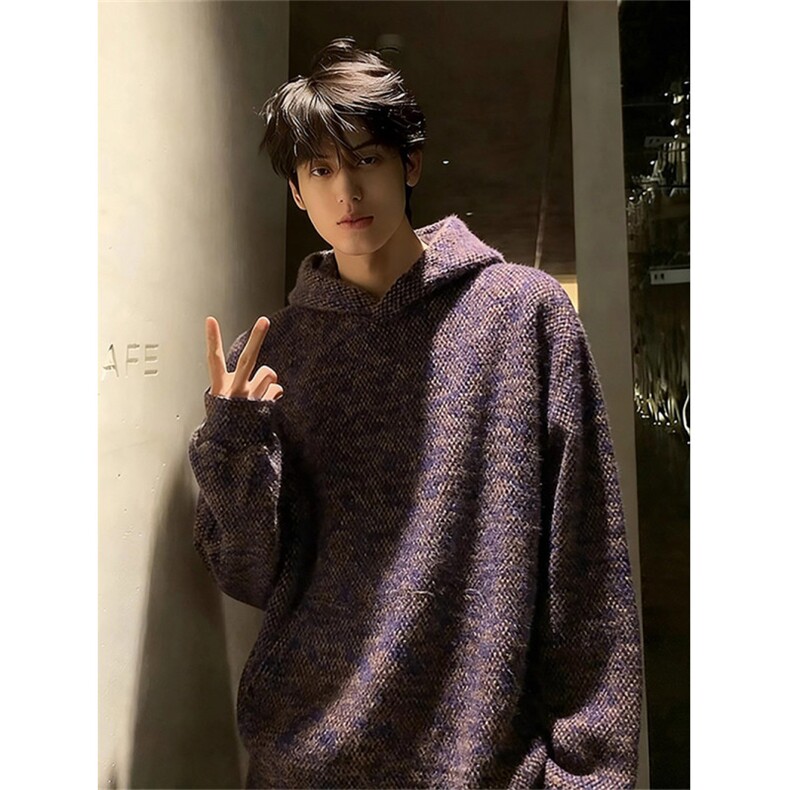 JY733-P68紫扎染提花卫衣男款冬季美式复古高级感针织外套,女装短外套,星座1501-3