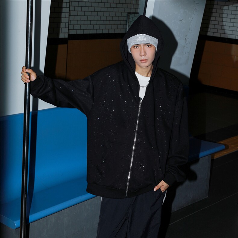 2026港风重磅320克华棉满天星情侣连帽开衫卫衣男KS77864特P68控,男装卫衣,星座227-7