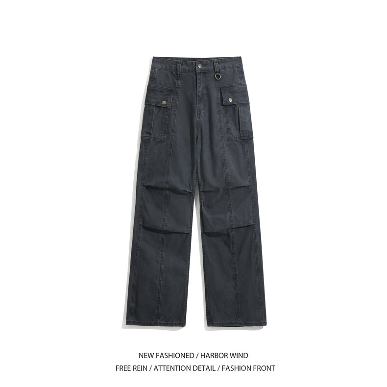 抖音品质美式高街做旧褶皱宽松直筒工装裤B315-K891-p65控88,男装休闲裤,电商B315
