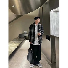 1506/QW10220/P58美式复古针织格子套装高级感日系潮牌棒球服套装，男装休闲套装，星座1506