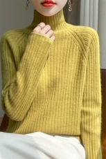 25秋冬一线成衣100%纯羊毛衫女半高领坑条针织毛衣宽松打底羊绒衫，女装羊毛衫，片语羊绒