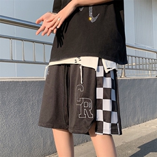 棋盘格拼接短裤抽绳运动裤情侣夏季五分裤宽松休闲男女DK017-P28，男装休闲裤，星座308B-1