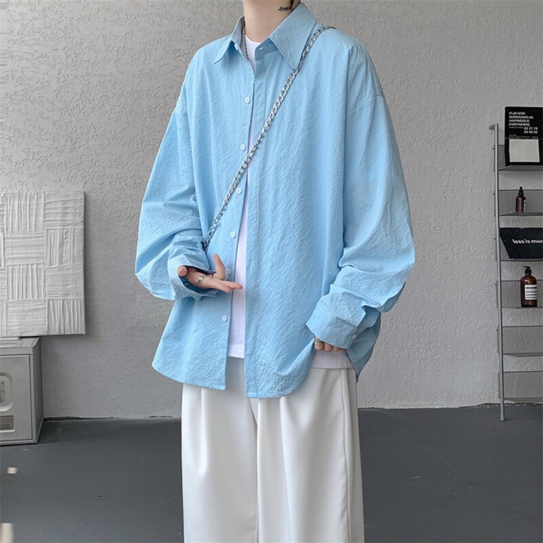 8XL-M泡泡纱盐缩肌理长袖衬衫男夏季冰丝外套防晒衬衣CS29007P40,男装衬衫,电商B312