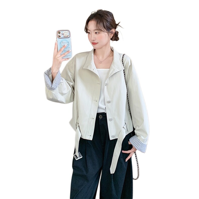2026春装新款拼接条纹小清新学院风夹克外套2D045-P165-K268,女装短外套,2D045