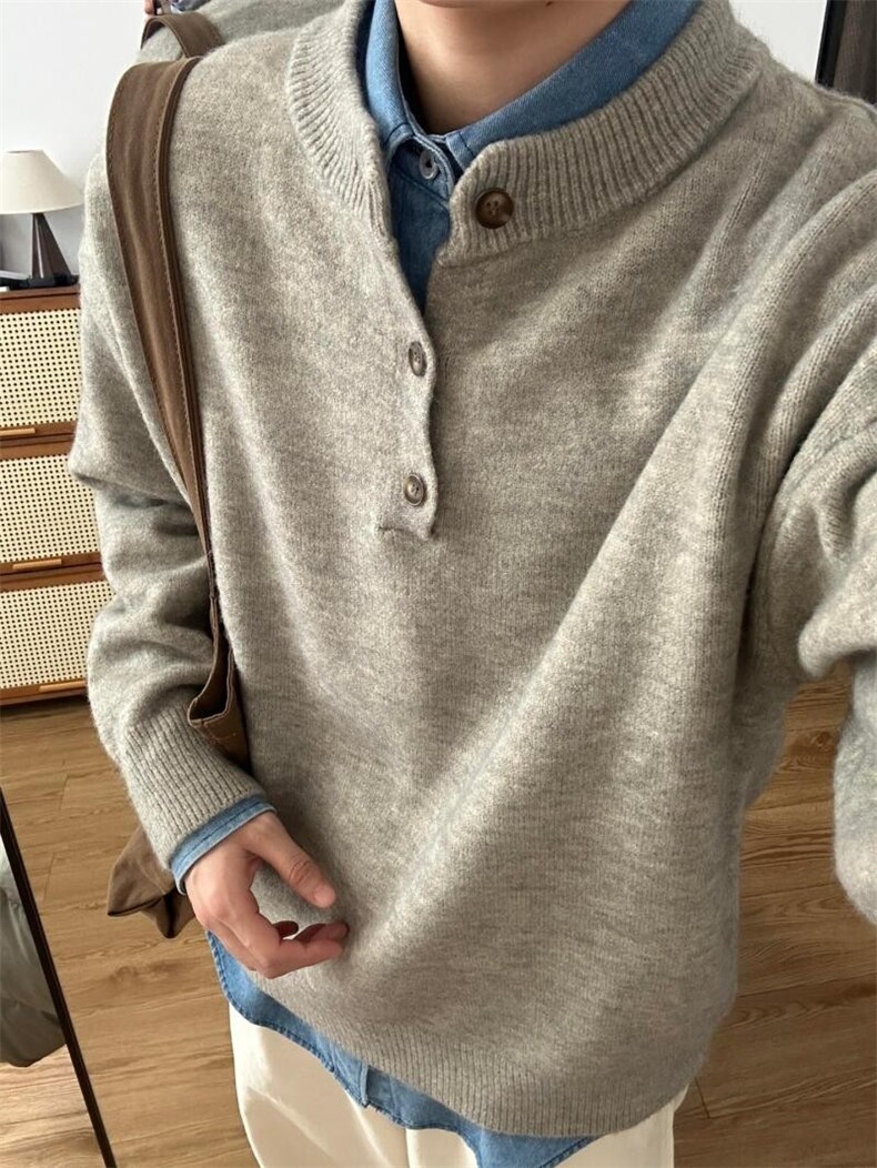 网图老钱风亨利领毛衣男款高级感美式复古打底针织衫MY300-特P50,男装T恤,星座1007（原301D）