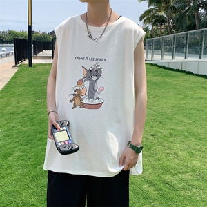 ！港风2023夏季无袖背心男加肥加大码宽松短袖T恤男BX256-P20图片