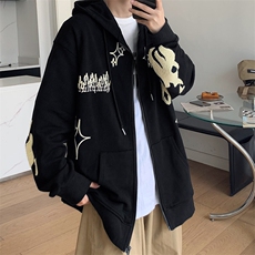 开衫连帽卫衣男春秋美式高街潮牌毛巾绣运动外套情侣款WY095-P32，男装卫衣，星座308B-2