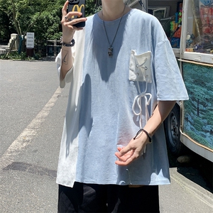 C350-P35 2024夏季新款不规则百搭短袖拼接撞色设计感T恤男 现货图片