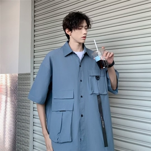 古巴领vintage短袖花衬衫男情侣古着复古宽松沙滩衬衣图片