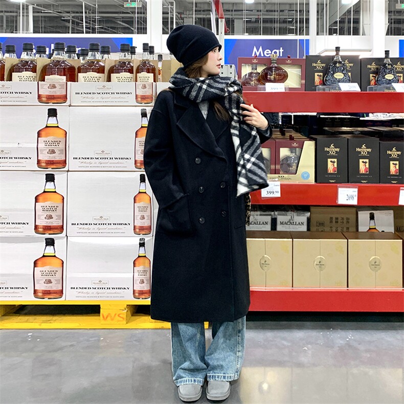 现货赫本风黑色气质双面羊毛大衣2C212-G20-P225-K328,女装毛呢外套,2C212