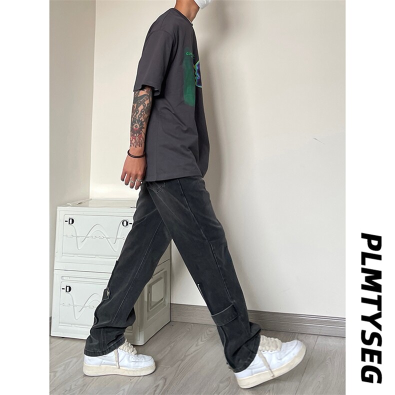 B221美式ins高街小众拉链直筒牛仔裤LK23028-P60控78,男装牛仔裤,电商B221