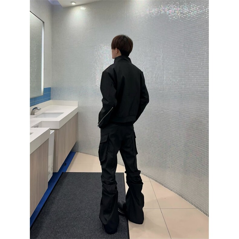 美式高街口袋褶皱微喇西裤男高级感通勤休闲裤XZ32-P53,男装西裤,星座308B-2