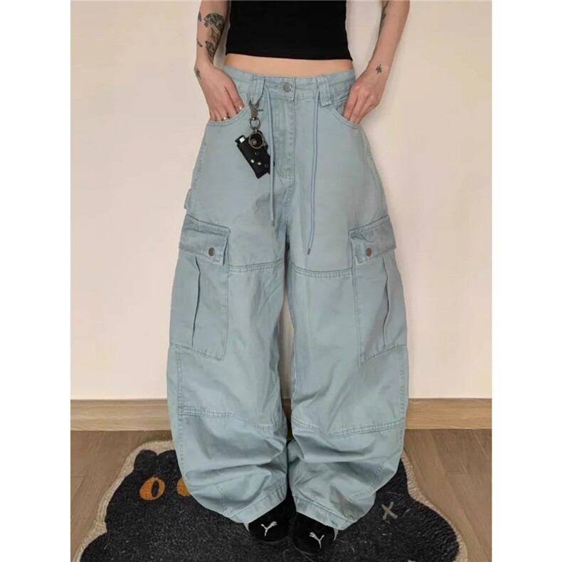 美式水洗做旧直筒宽松口袋牛仔裤潮牌重磅vintage裤子女，男装牛仔裤，星座813-3