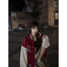 春季新款港风美式宽松拼色设计感珍珠钉珠棒球服外套JK1434-P98，男装夹克，星座313A(原308A-2)