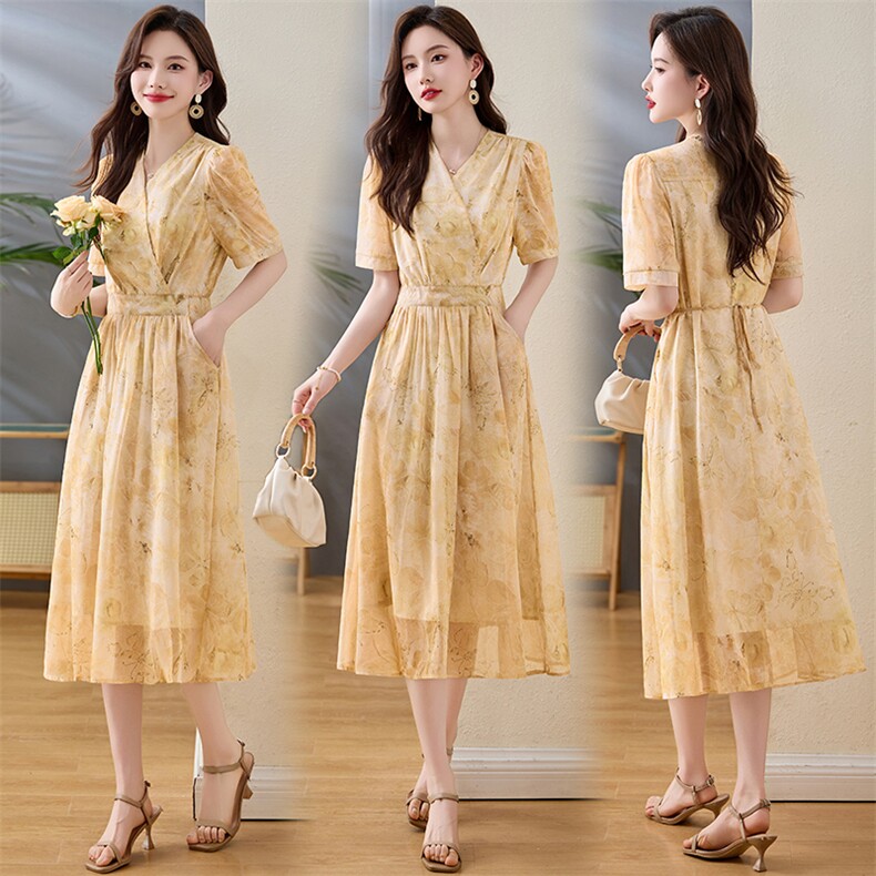 碎花连衣裙超好看夏季女装收腰小个子气质长裙子XS2580，女装连衣裙，香水丽阁