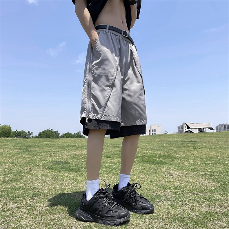 休闲短裤男韩版潮假两件拉链个性2024夏季新款ins五分裤K3991-P39,男装休闲裤,星座412-3