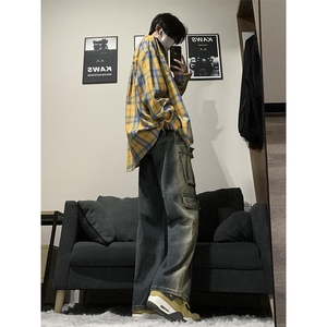 B221 美式ins高街重工艺宽松做旧工装牛仔裤子 LK23143-P80 控108图片