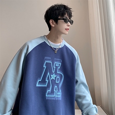 2023春季新款港风宽松撞色插肩美式圆领套头卫衣23097-P38控58，男装卫衣，星座914-3