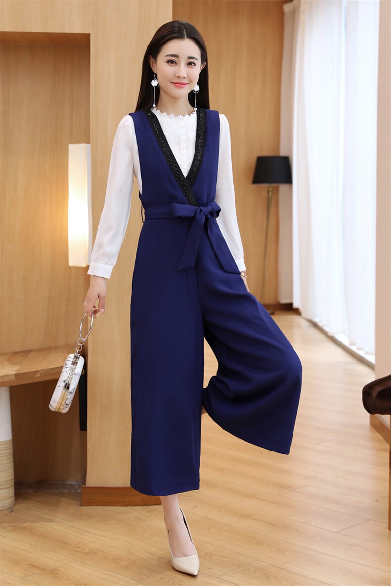 蝴蝶结潮流拼接气质阔腿裤纯色2020春季长袖圆领套装/套裙,女装套装/套裙,岚衣(原川流布茜）