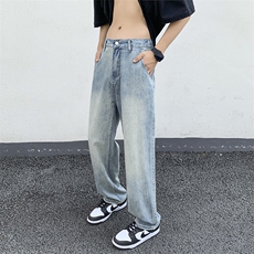 wassuphappy冰丝牛仔裤男夏季薄款潮流美式阔腿运动裤休闲长裤子，男装牛仔裤，电商D325